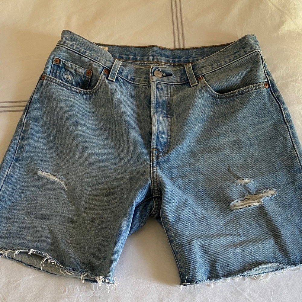 Levi's Light Blue Distressed Denim Shorts